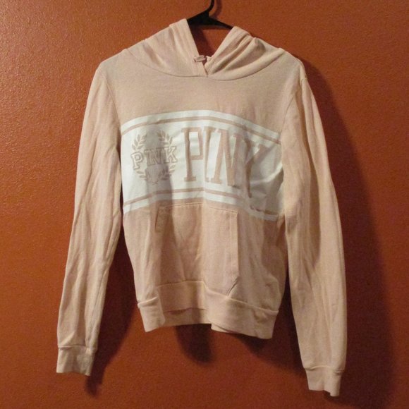 PINK Victoria Secret Woman Medium Pink White Graphic Warm Pullover Hoodie - Picture 1 of 8